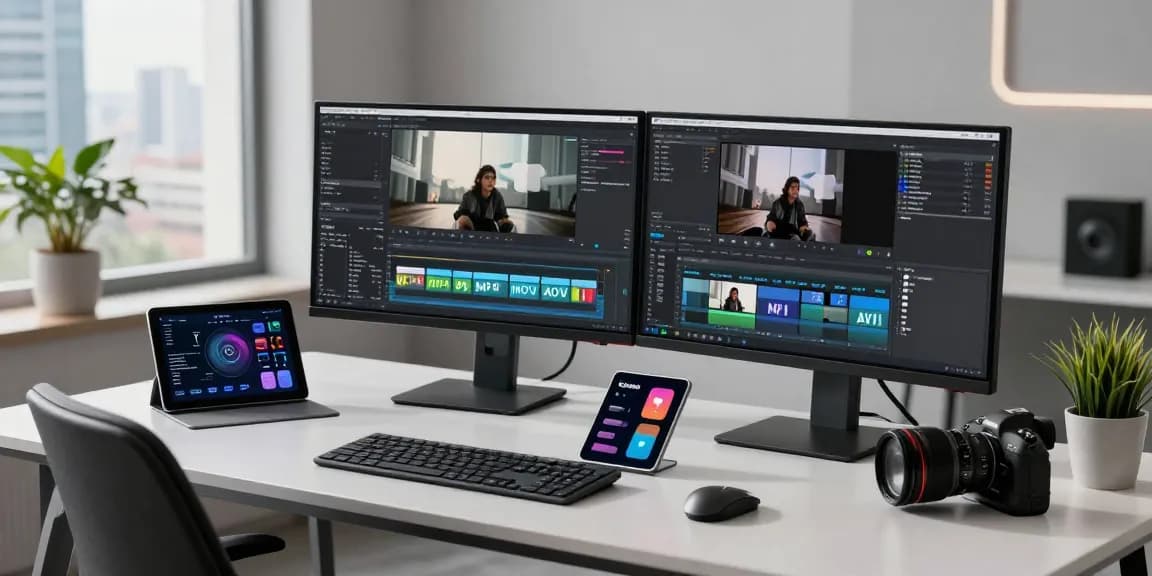 Professional workspace for generating ai video prompts with advanced technology and organic lighting.