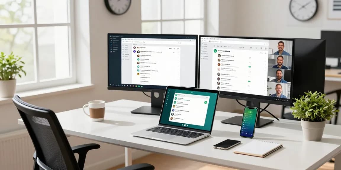 WhatsApp網頁版 showcased on a laptop in a modern office setting, highlighting efficient communication.