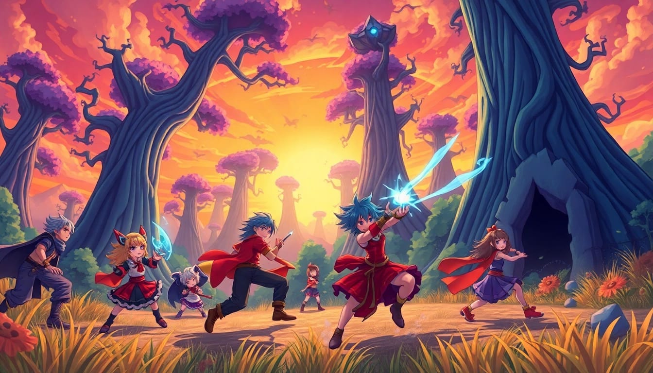 Engaging scene from the Yono Game showcasing dynamic characters in a vibrant fantasy landscape.