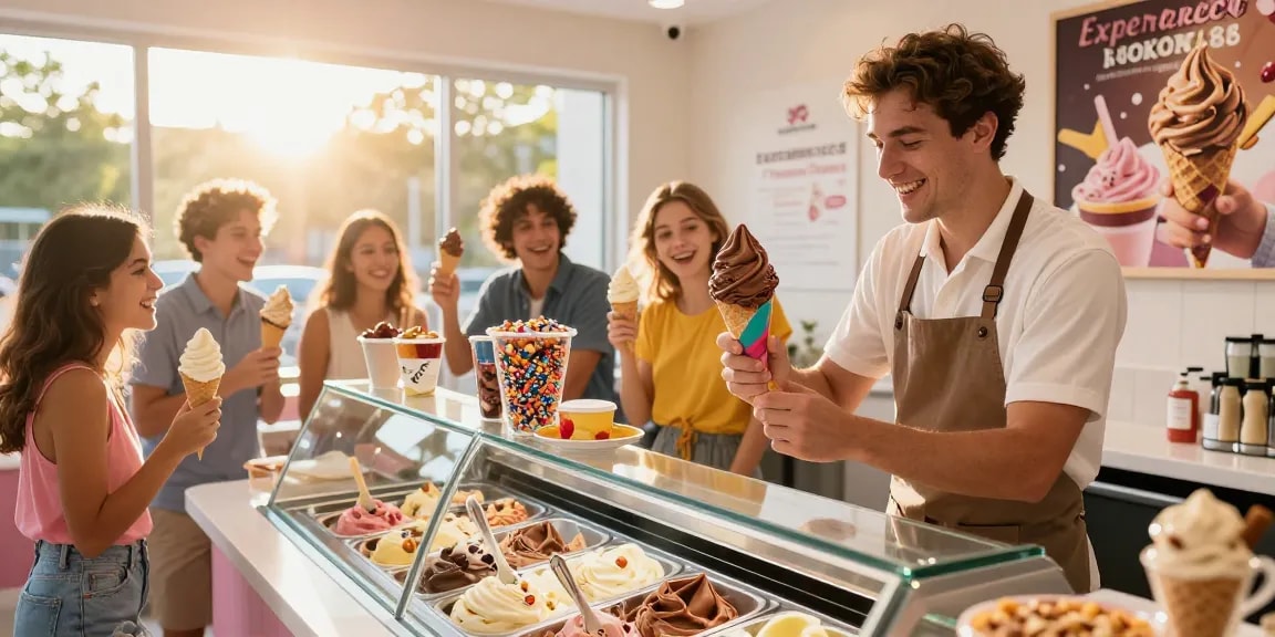 Discover the joy of ROKOK88 link login with vibrant ice cream flavors in a lively parlor.