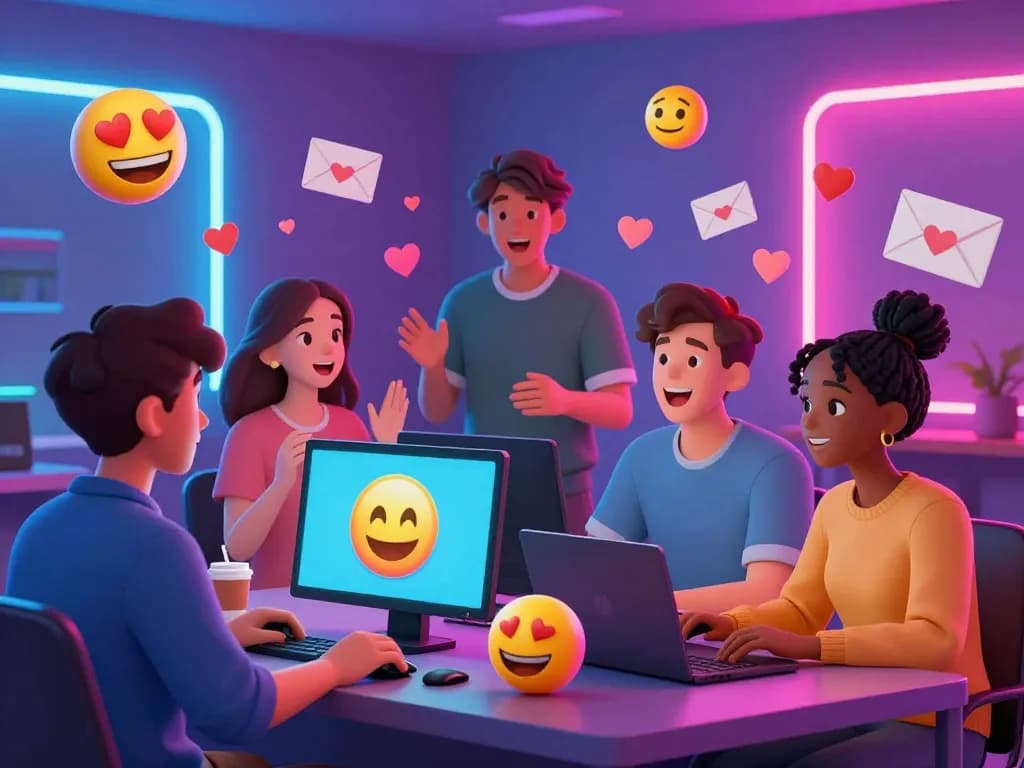 Engaging NSFW chat scene with diverse avatars in a vibrant digital atmosphere.