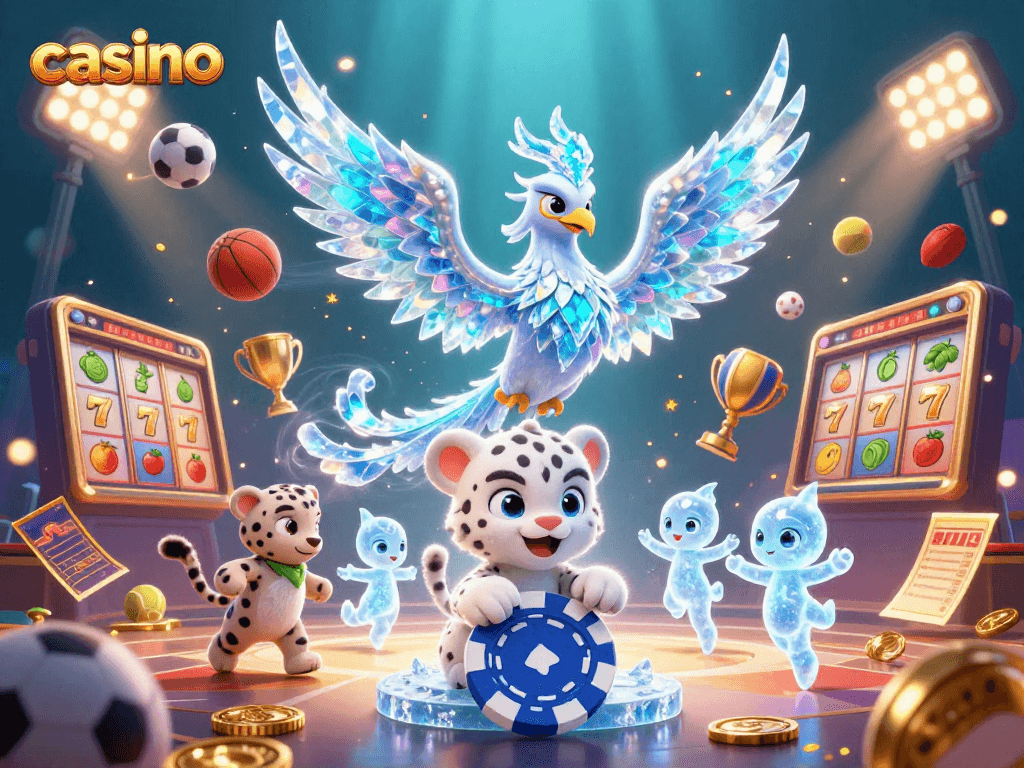 Casino-themed illustration with characters and vibrant elements showcasing a lively gambling scene.