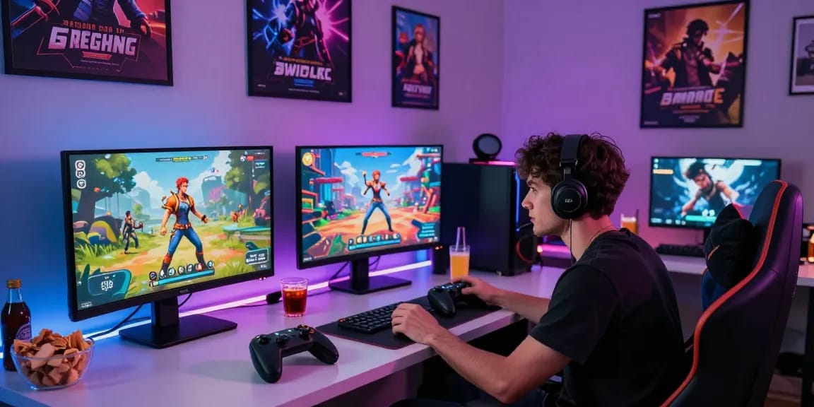 Engaging scene of players enjoying porngames in a vibrant digital gaming setup.