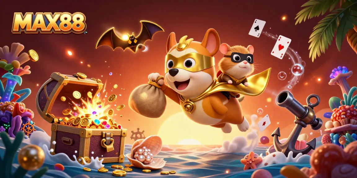 Join the 3D MAX88 adventure with a superhero dog and hamster amidst exploding treasure!