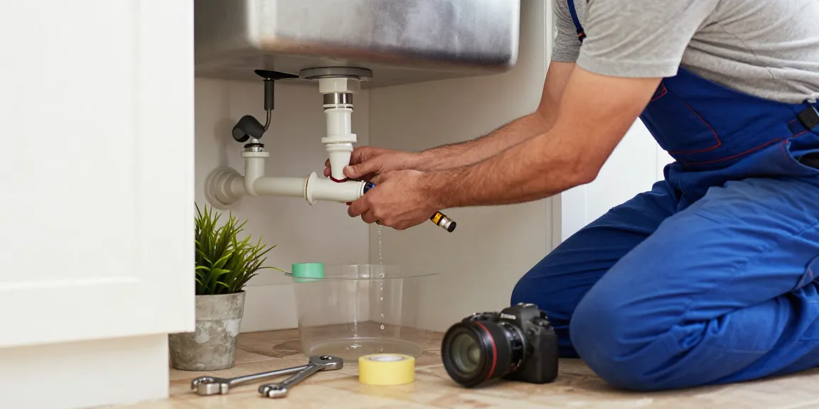 Emergency plumber fixing a leak under the sink, read more here for immediate plumbing solutions.