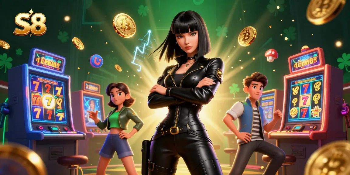 S8 players engage with stunning slots and crypto gaming features in a vibrant casino environment.