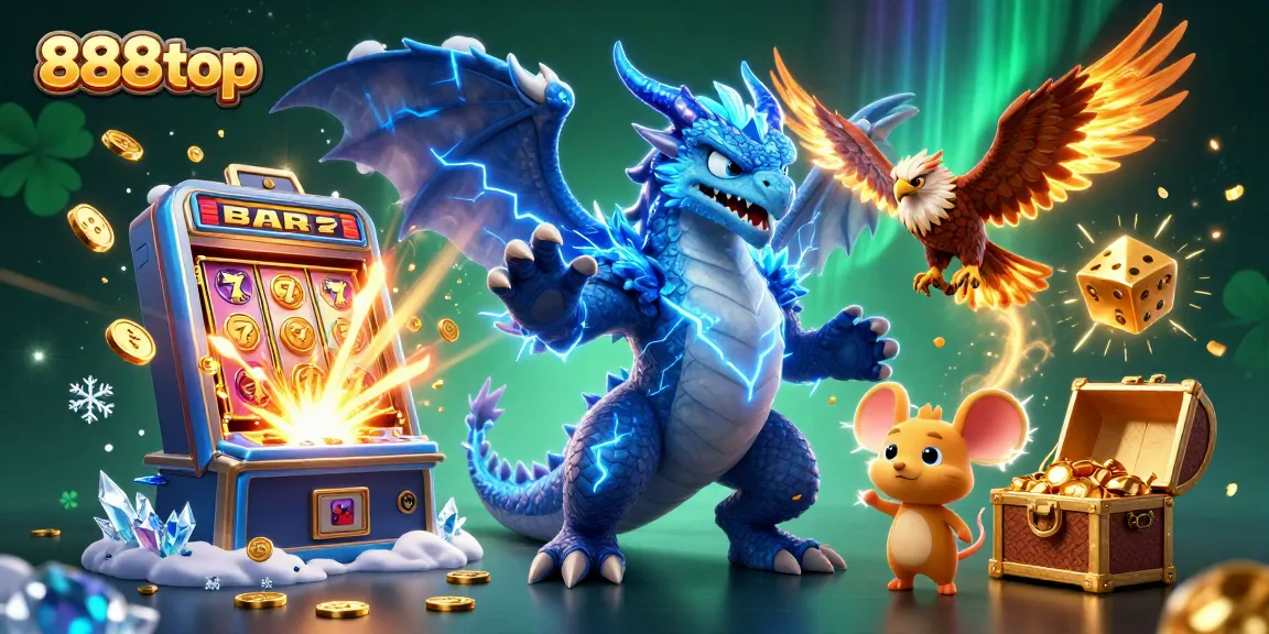Experience thrilling games at 888top with a vibrant 3D casino scene filled with action and jackpots.