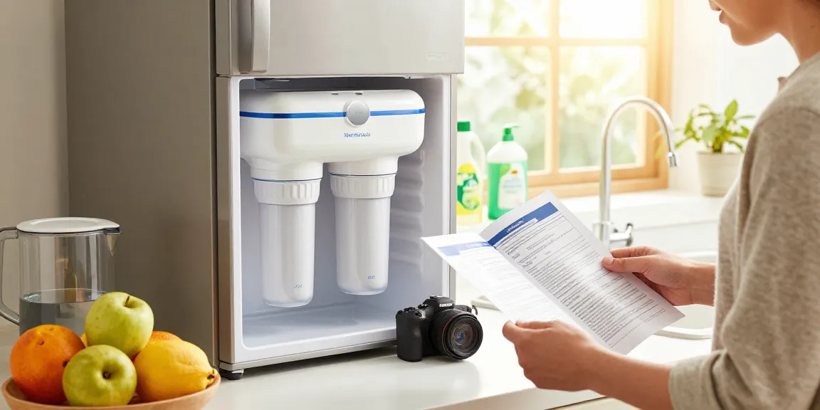 Homeowner installing Waterdrop WD-F19C Replacement for GE® RPWFE® water filter in a bright kitchen, highlighting freshness and cleanliness.