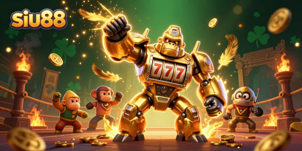 Siu88 transforms online gaming with a golden gorilla mech and exciting casino elements.