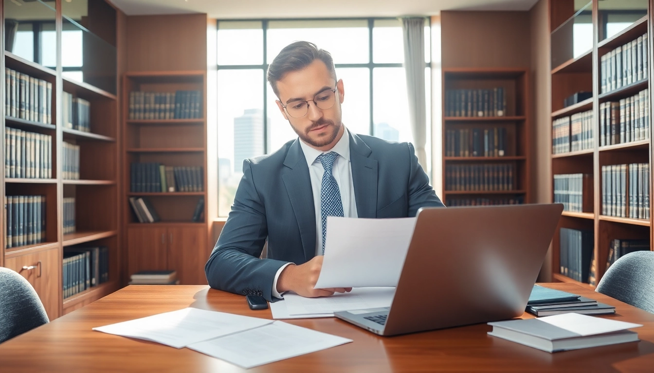 Clearwater truck accident lawyer examining case files in a professional office.