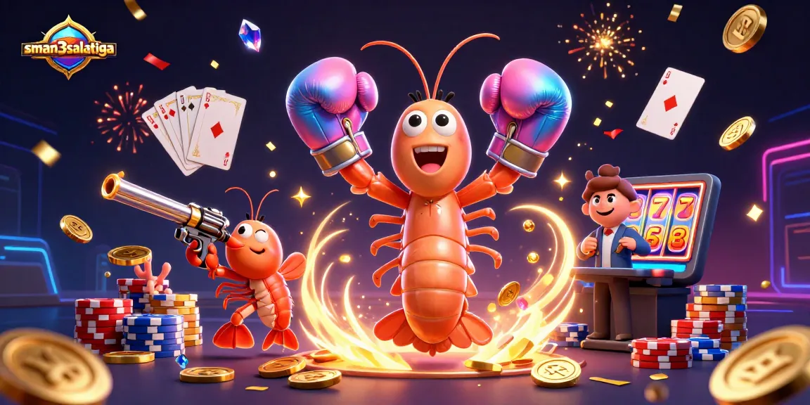 Sman3salatiga menampilkan kreasi kasino dengan udang mantis 3D, koin emas, dan kartu bermain