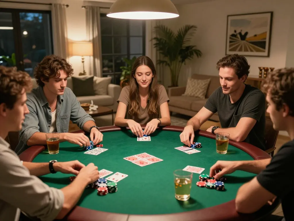 Vivu88 poker night with friends enjoying casual gameplay and vibrant chips