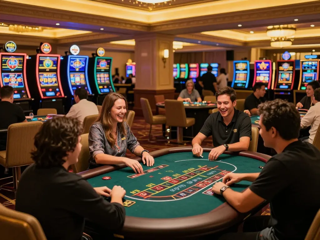 Players enjoying casino games at ALO8, capturing the vibrant gaming atmosphere and excitement