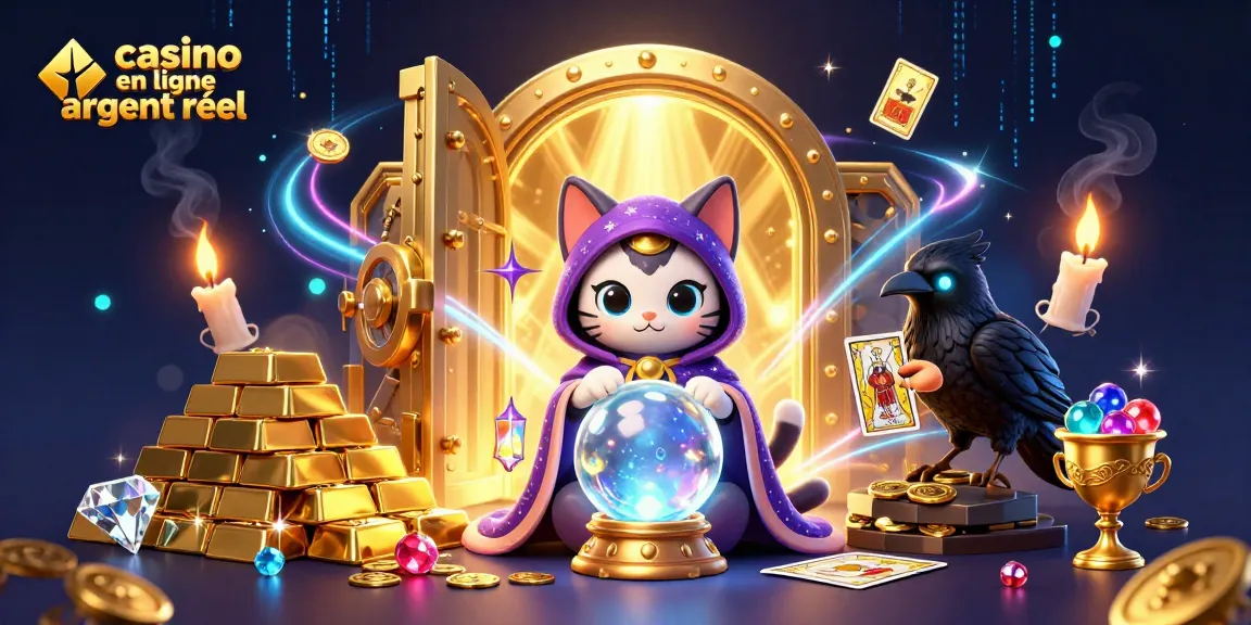 Jouez à des jeux dans un casino en ligne argent réel avec un chat mystique et un corbeau cartomancien.
