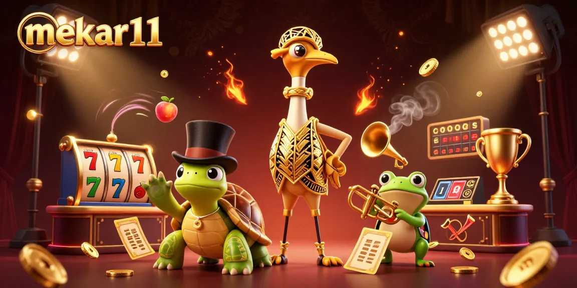 Mekar11's vibrant 3D slot online scene showcases lucky symbols and characters celebrating wins.