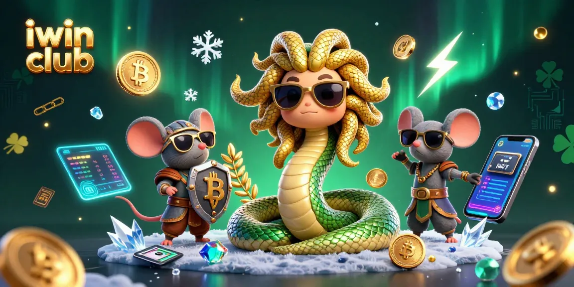 Engage with iwin club's thrilling gaming with friendly Medusa and a warrior mouse.
