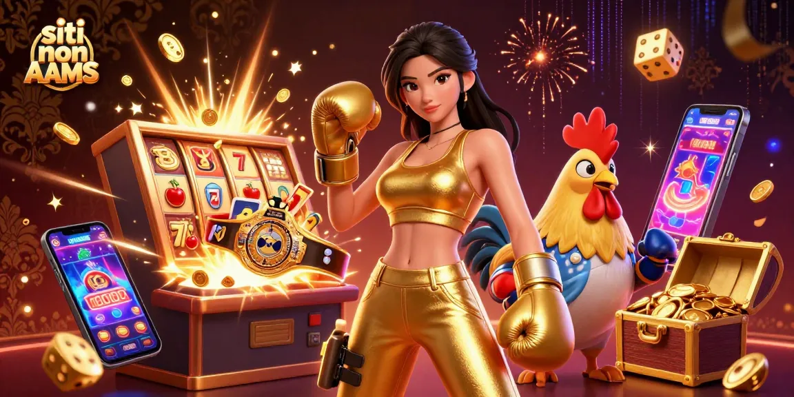 Scopri l'emozione dei siti non AAMS con un'illustrazione di casinò vivace che mette in mostra giochi ed elementi vincenti.