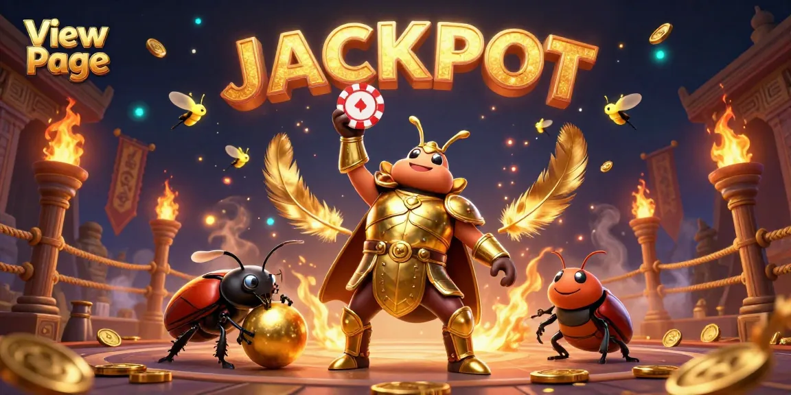 Engage with the excitement of the "View Page" scene featuring a victorious hercules beetle amidst vibrant casino elements.