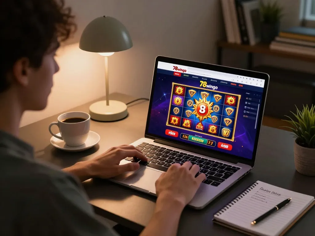 Player engaging in online gambling on 78wingo website, balancing fun and strategy.