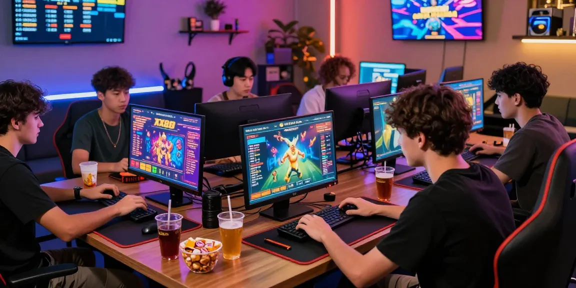 Engaged players enjoying various online games at XX88 with vibrant atmosphere and snacks.
