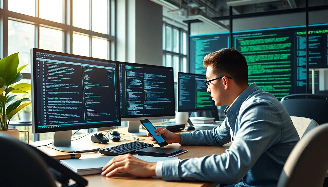 EORMC blockchain development workspace with a developer working on AI algorithms.