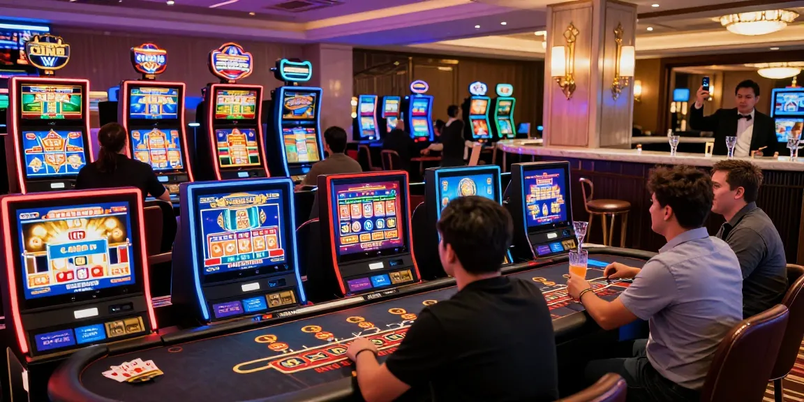 Spieler genießen Spiele in einem Paysafe Card Casino, das eine lebendige Atmosphäre und lebhafte Interaktionen bietet.