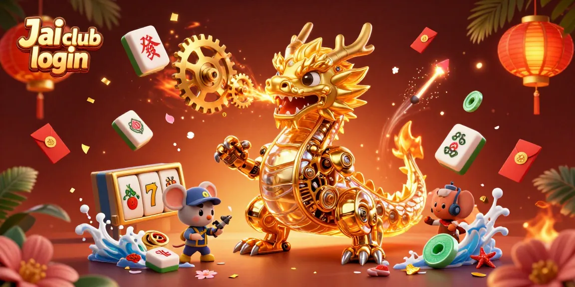 Play exciting games with Jai club login, featuring a golden dragon in a vibrant casino setting.