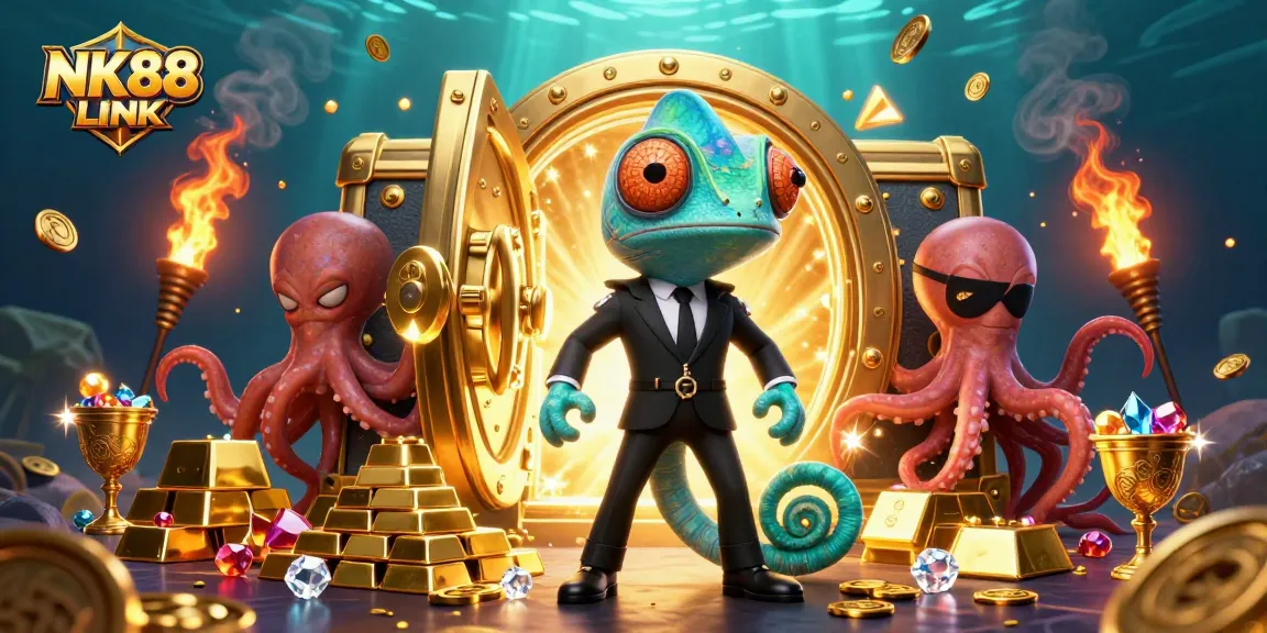 Experience thrilling gameplay at NK88 LINK with colorful characters in a vibrant casino illustration.