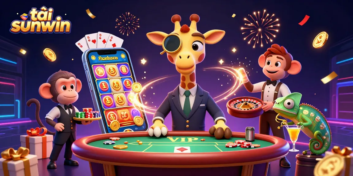 Play and win with tải sunwin in an action-packed 3D casino scene with lively characters and gaming elements.