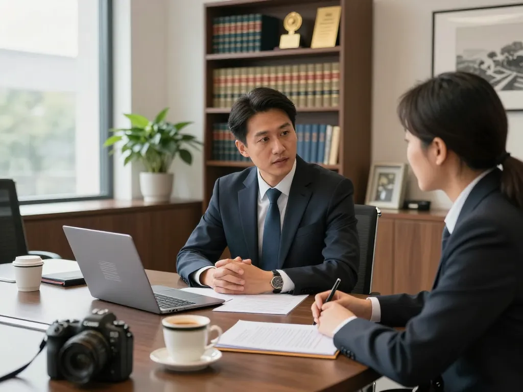 USA lawyers in a professional legal consultation at a modern law office.