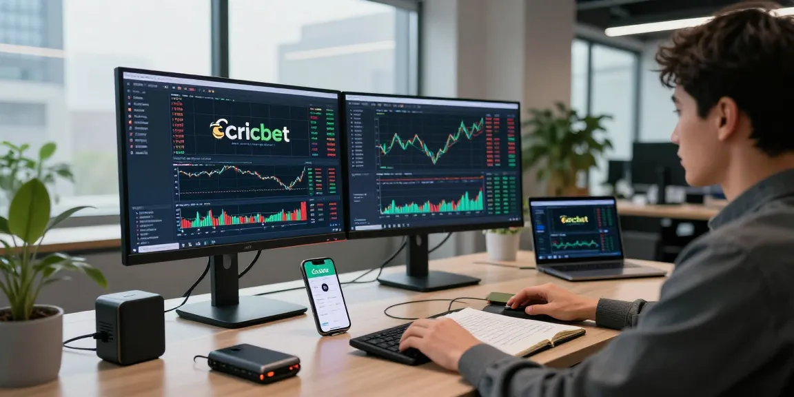 Cricbet cryptocurrency trading setup featuring advanced technology and security measures in a professional office.