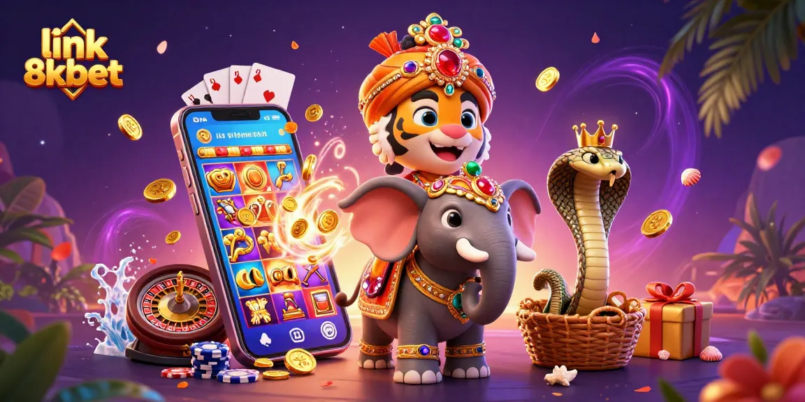 Experience the excitement of gambling with link 8xbet illustrated through a vibrant 3D scene.