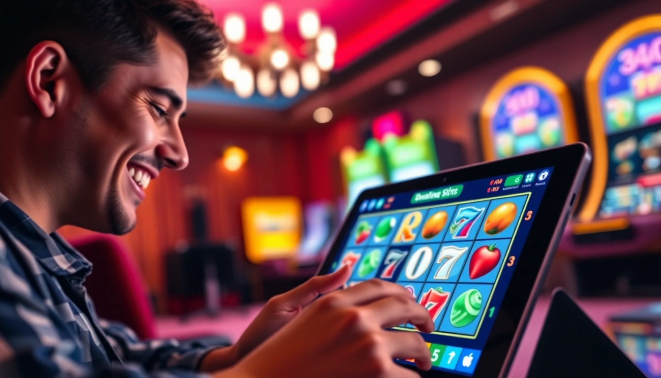 Engaging online slots UK interface with a player enjoying vibrant gaming experience.