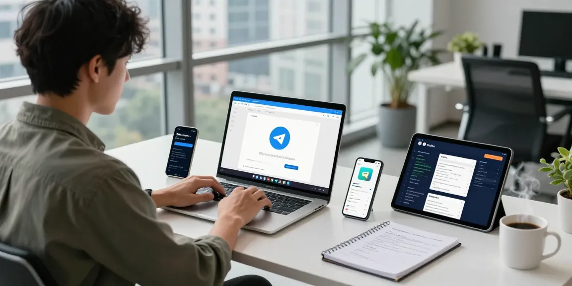Setting up the telegram china web version on a laptop in a modern workspace.