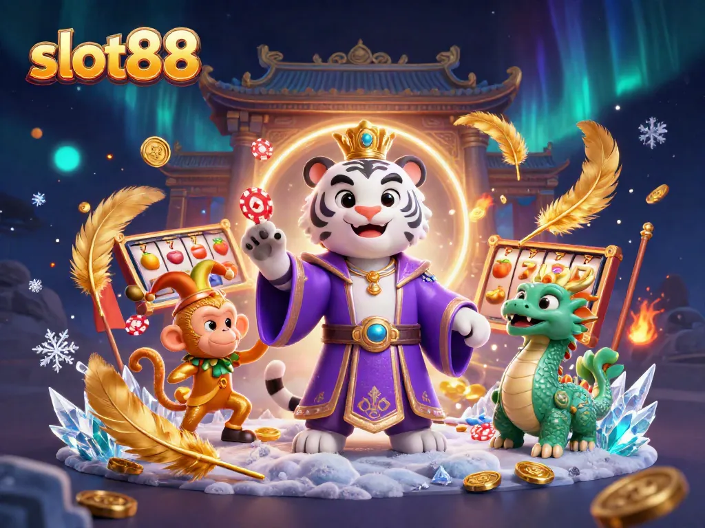 Experience the magic of slot88 with vibrant characters and thrilling game elements in a captivating casino scene.