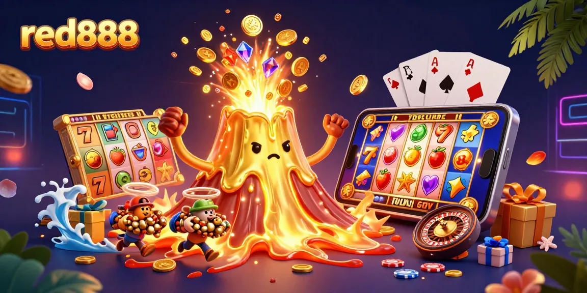 Experience thrilling victories at red888 with animated 3D casino characters and vibrant slot game elements.