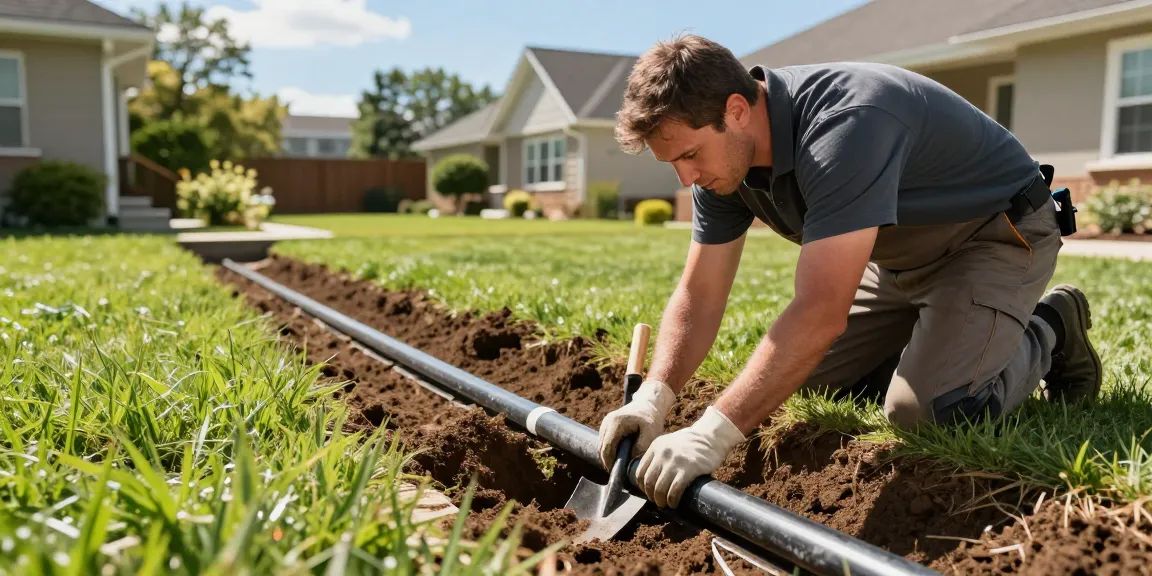 Expert Drainage Services in Azle, TX with technician installing French drain in residential yard