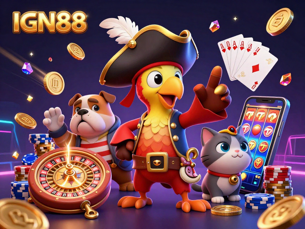 Spin to win at IGN88 with vibrant 3D casino games and dynamic characters like the pirate captain.