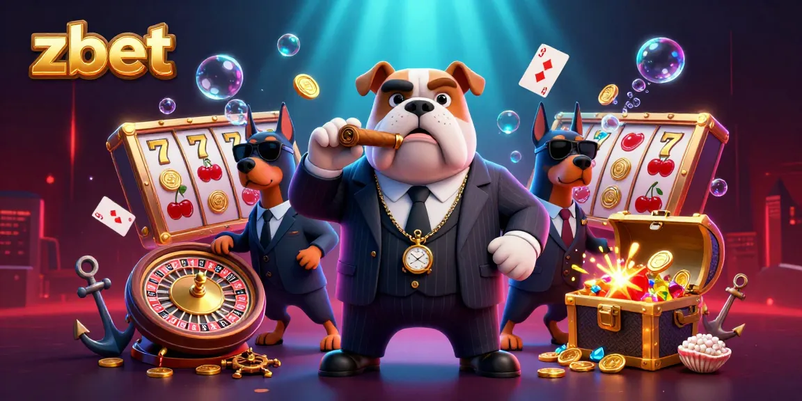 Experience thrilling gambling with zbet as a mafia boss bulldog oversees casino games and treasures.