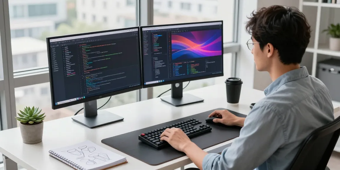 Developer using openclawd in a modern workspace with dual monitors and natural light.