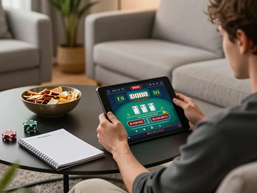 The player at home using tg88 app for live blackjack game, showcasing a responsible gaming environment