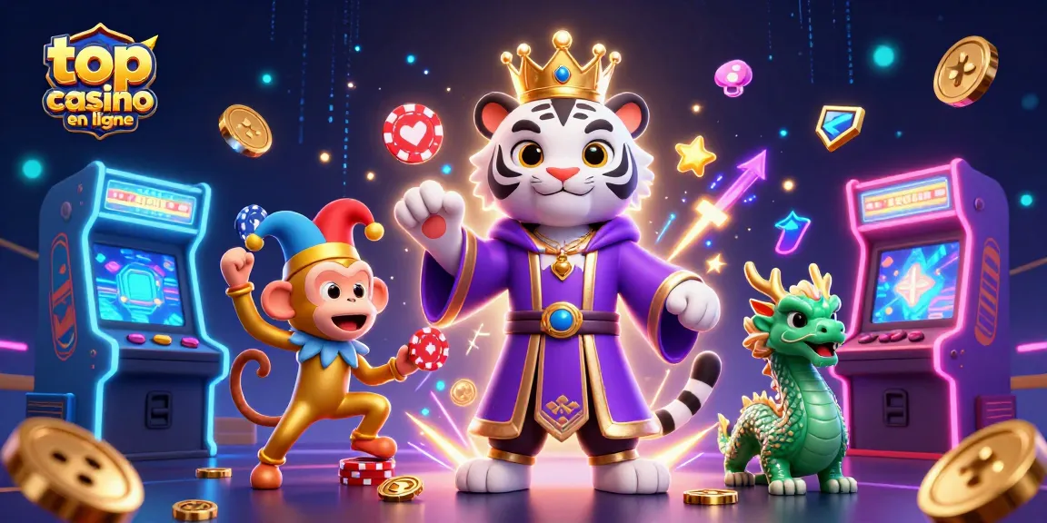 Joue au top casino en ligne avec des combinaisons gagnantes entourées de machines colorées.
