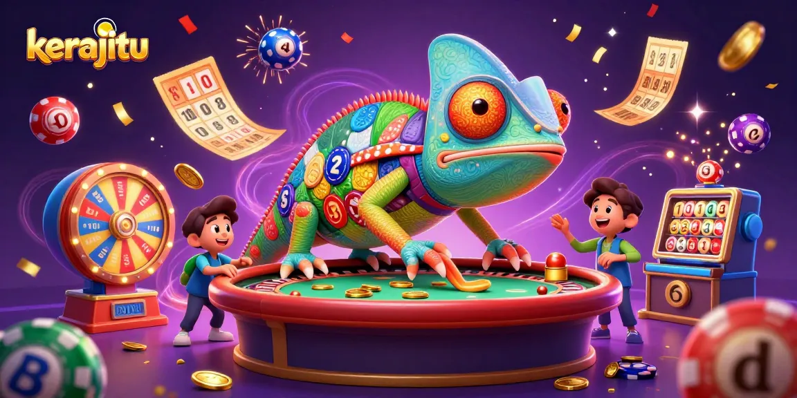 Chameleon kasino kerajitu menangkap koin emas di tengah lotere yang meriah