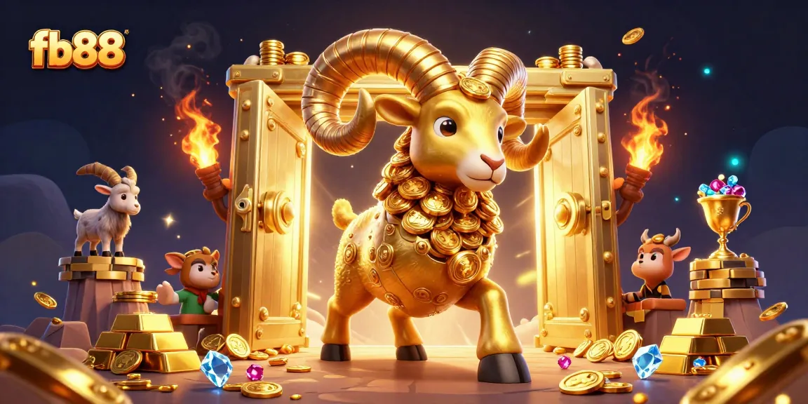 Experience the thrill of fb88 with vibrant casino elements and a golden ram mascot.