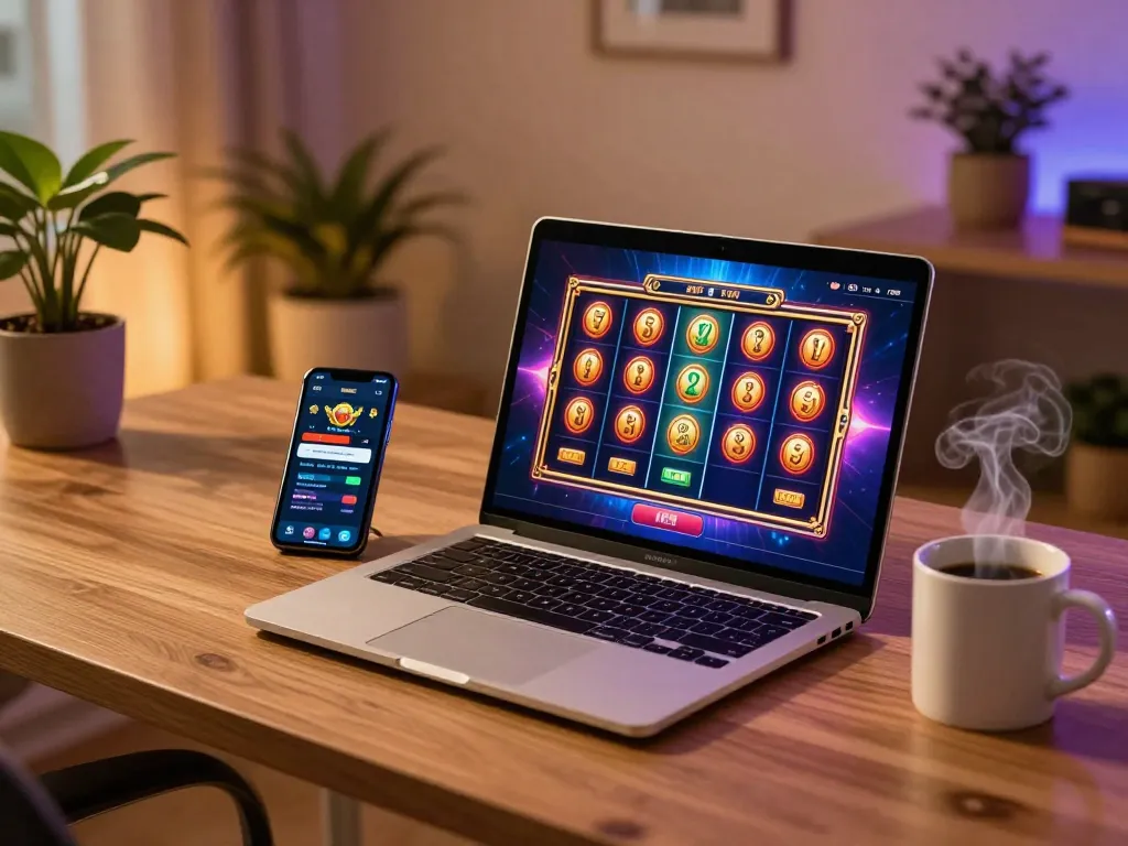 Engaging online slot deposit 2k gameplay setup with laptop and betting app.