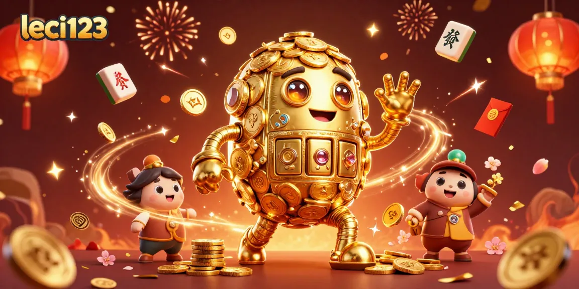 Engage with leci123's thrilling casino experience featuring a stunning golden golem and festive elements.