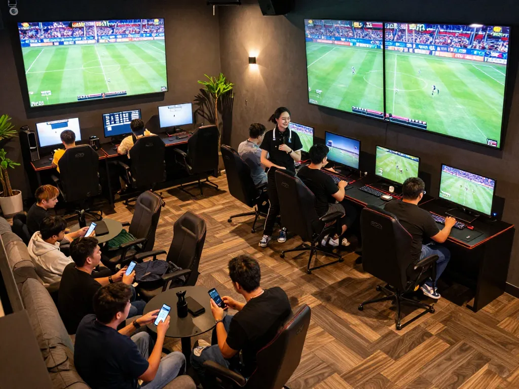Bet on live sports at ALO8, with players engaged in betting and watching games.