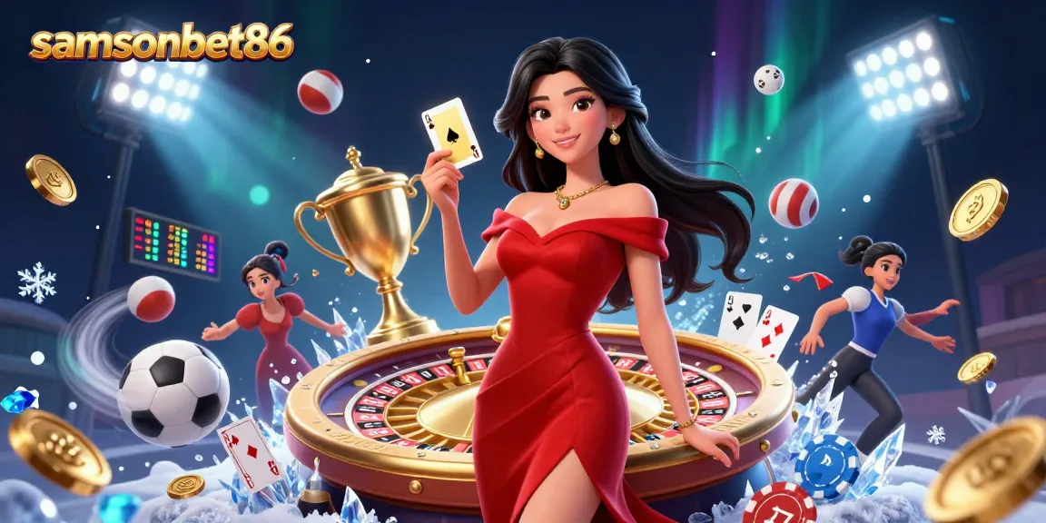 Win big with samsonbet86 while enjoying an elegant casino scene with vibrant gaming elements.