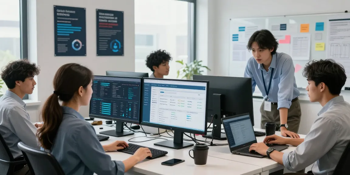 IT team reviewing the cyber essentials questionnaire in a modern office.