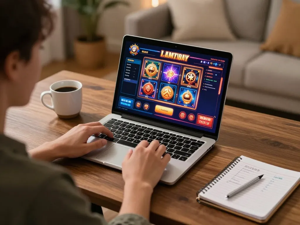 Engaged player enjoying online slots at home, hay88x offers a thrilling gaming experience.